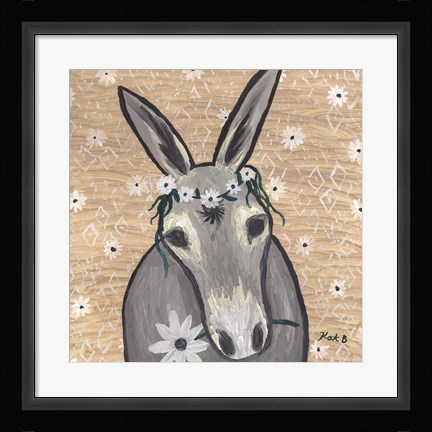 Framed Donkey with Daisies Print