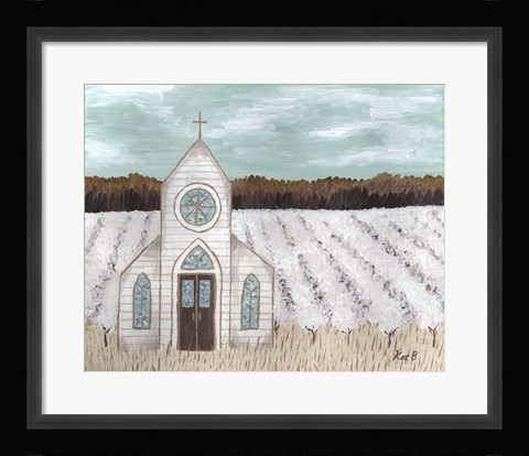 Framed Farm Sketch Church landscape Print