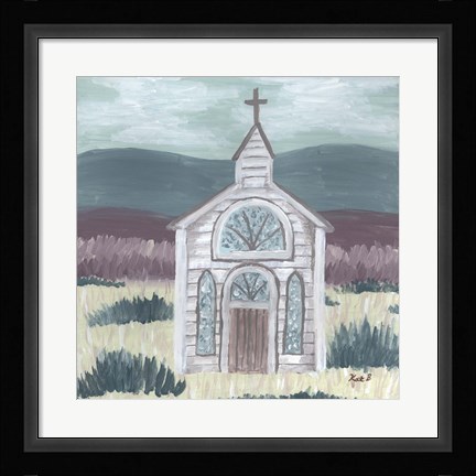Framed Farm Sketch Church Meadow Print