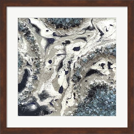 Framed Blue Silver Marble I Print