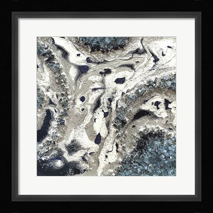 Framed Blue Silver Marble I Print