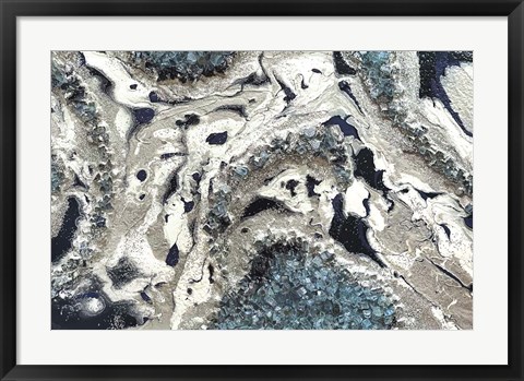 Framed Blue Silver Marble landscape Print
