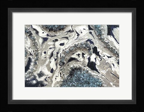 Framed Blue Silver Marble landscape Print