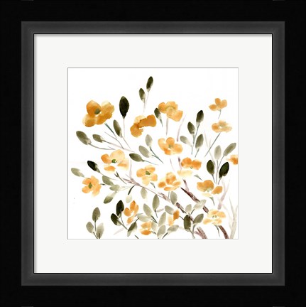 Framed Sketchy Blossoms Yellow Print