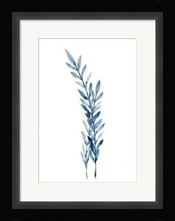 Framed Farmhouse Leaves blue I Print
