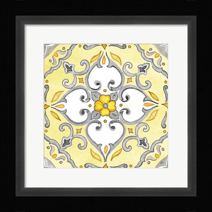 Framed Jewel Medallion yellow gray IV Print