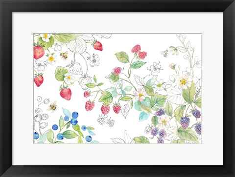 Framed Berries and Bees I Print