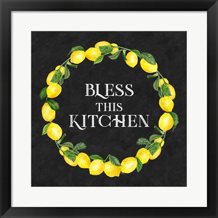 Framed Live with Zest wreath sentiment I-Bless this Kitchen Print