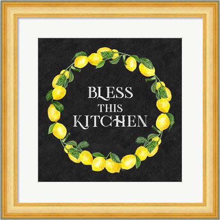 Framed Live with Zest wreath sentiment I-Bless this Kitchen Print