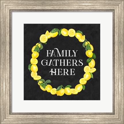 Framed Live with Zest wreath sentiment II-Family Gathers Print