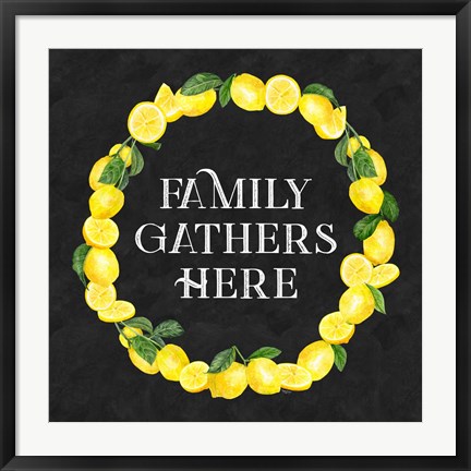 Framed Live with Zest wreath sentiment II-Family Gathers Print