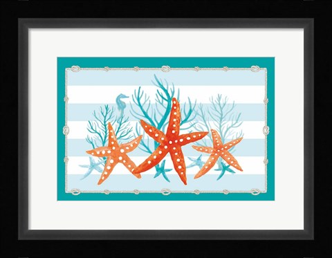 Framed Coral Aqua II on Teal Print
