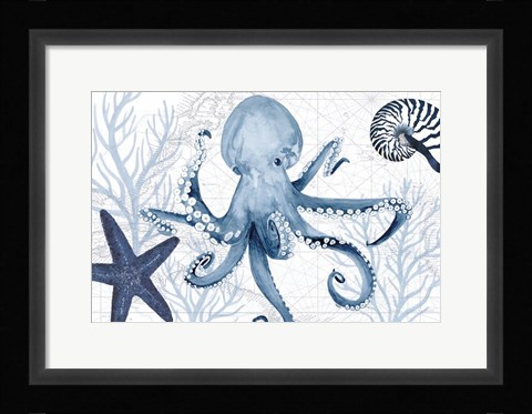 Framed Deep Blue Sea I on White Print