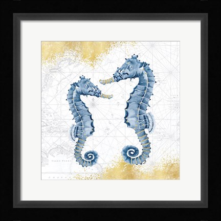 Framed Deep Blue Sea VIII White Gold Print