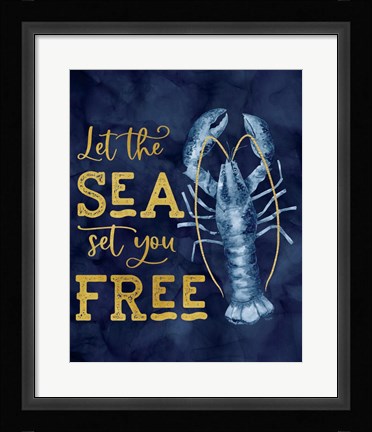 Framed Deep Blue Sea XIV on Gold Print