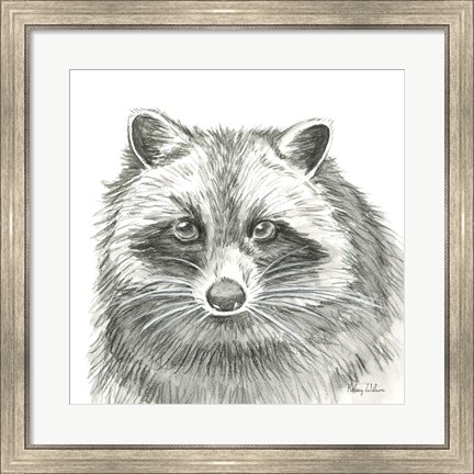 Framed Watercolor Pencil Forest VI-Raccoon Print