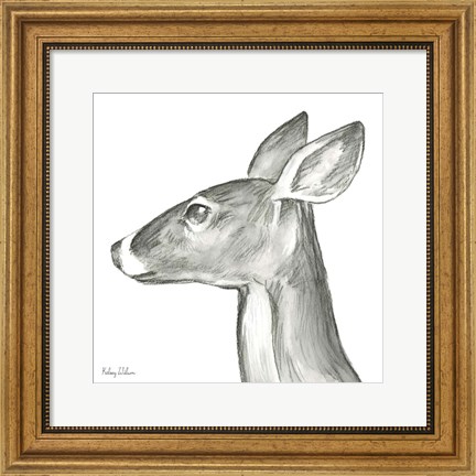 Framed Watercolor Pencil Forest VII-Doe Print