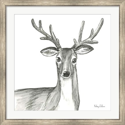 Framed Watercolor Pencil Forest VIII-Deer Print