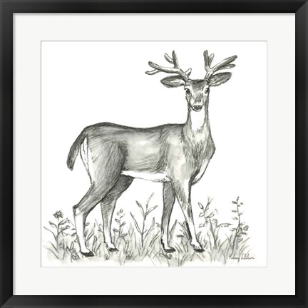 Framed Watercolor Pencil Forest XI-Deer 2 Print