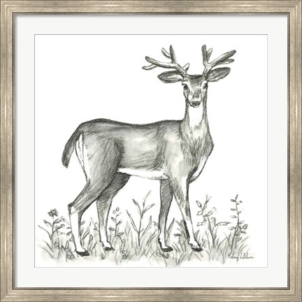 Framed Watercolor Pencil Forest XI-Deer 2 Print