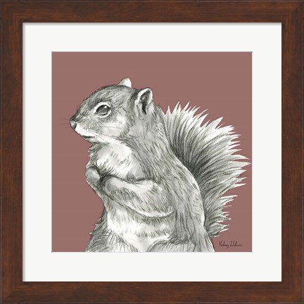 Framed Watercolor Pencil Forest color IV-Squirrel Print