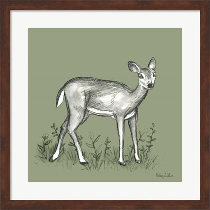 Framed Watercolor Pencil Forest color XII-Fawn 2 Print