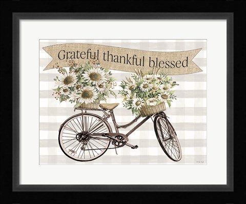 Framed Grateful, Thankful, Blessed Bicycle Print