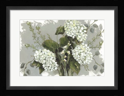 Framed Hydrangeas in White Print