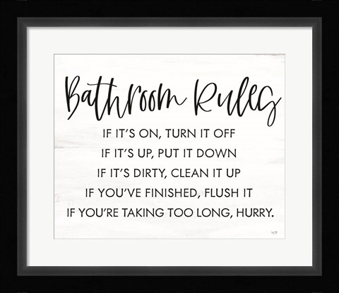 Framed Bathroom Rules Print