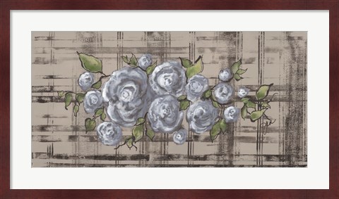 Framed Blue Rose on Plaid Print