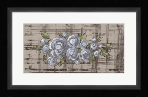 Framed Blue Rose on Plaid Print