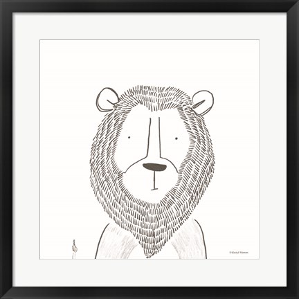 Framed Lion Line Drawing 1 Print
