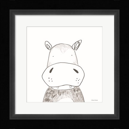 Framed Hippo Line Drawing Print