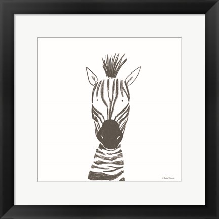 Framed Zebra Line Drawing Print