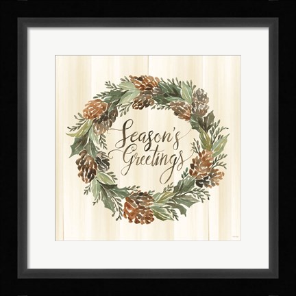 Framed Sage Season's Greetings Wreath Print