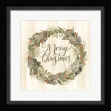 Framed Sage Merry Christmas Wreath Print