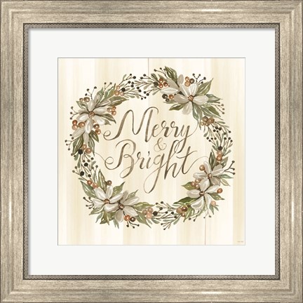 Framed Sage Merry &amp; Bright Wreath Print
