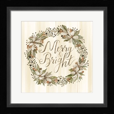 Framed Sage Merry &amp; Bright Wreath Print