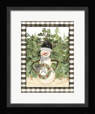 Framed Snowman with Wreath Print