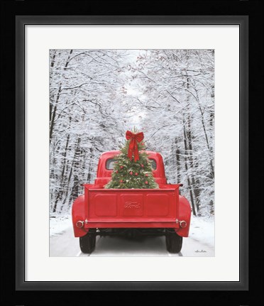 Framed Snowy Drive in a Ford Print