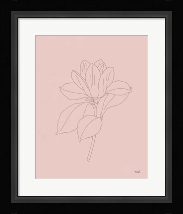 Framed Magnolia Line Drawing Pink Print