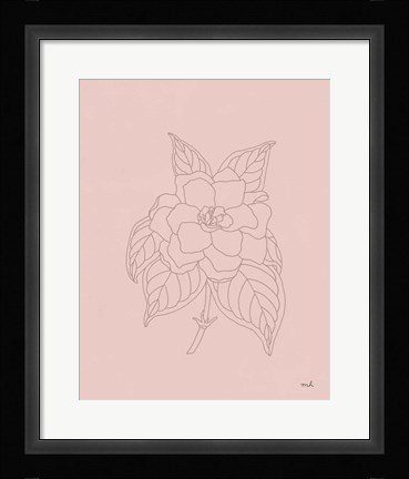 Framed Gardenia Line Drawing Pink Print