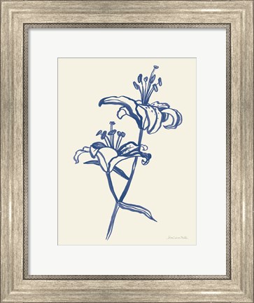 Framed Ink Lilies I Blue Print