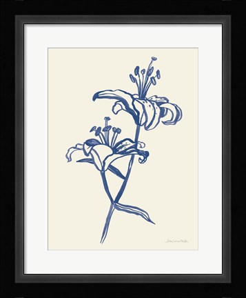 Framed Ink Lilies I Blue Print