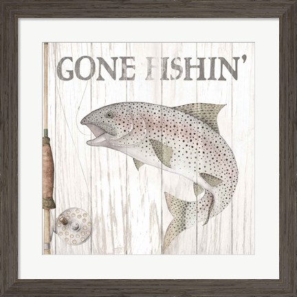 Framed Lake Fishing I Print