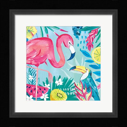 Framed Fruity Flamingos II Print
