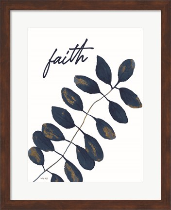 Framed Faith Navy Gold Leaves Print