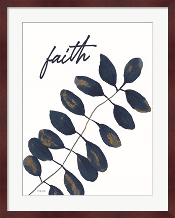 Framed Faith Navy Gold Leaves Print