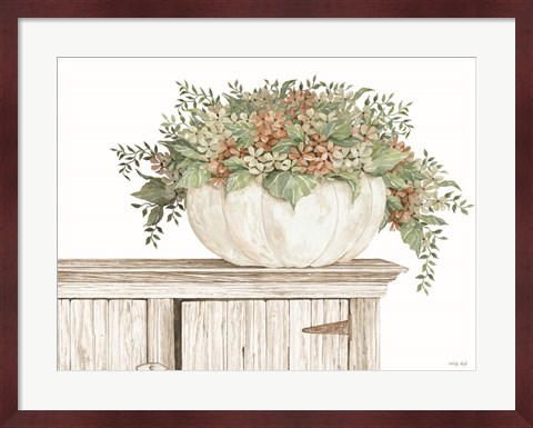 Framed Fall Floral Pumpkin (white) Print