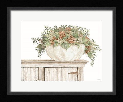 Framed Fall Floral Pumpkin (white) Print